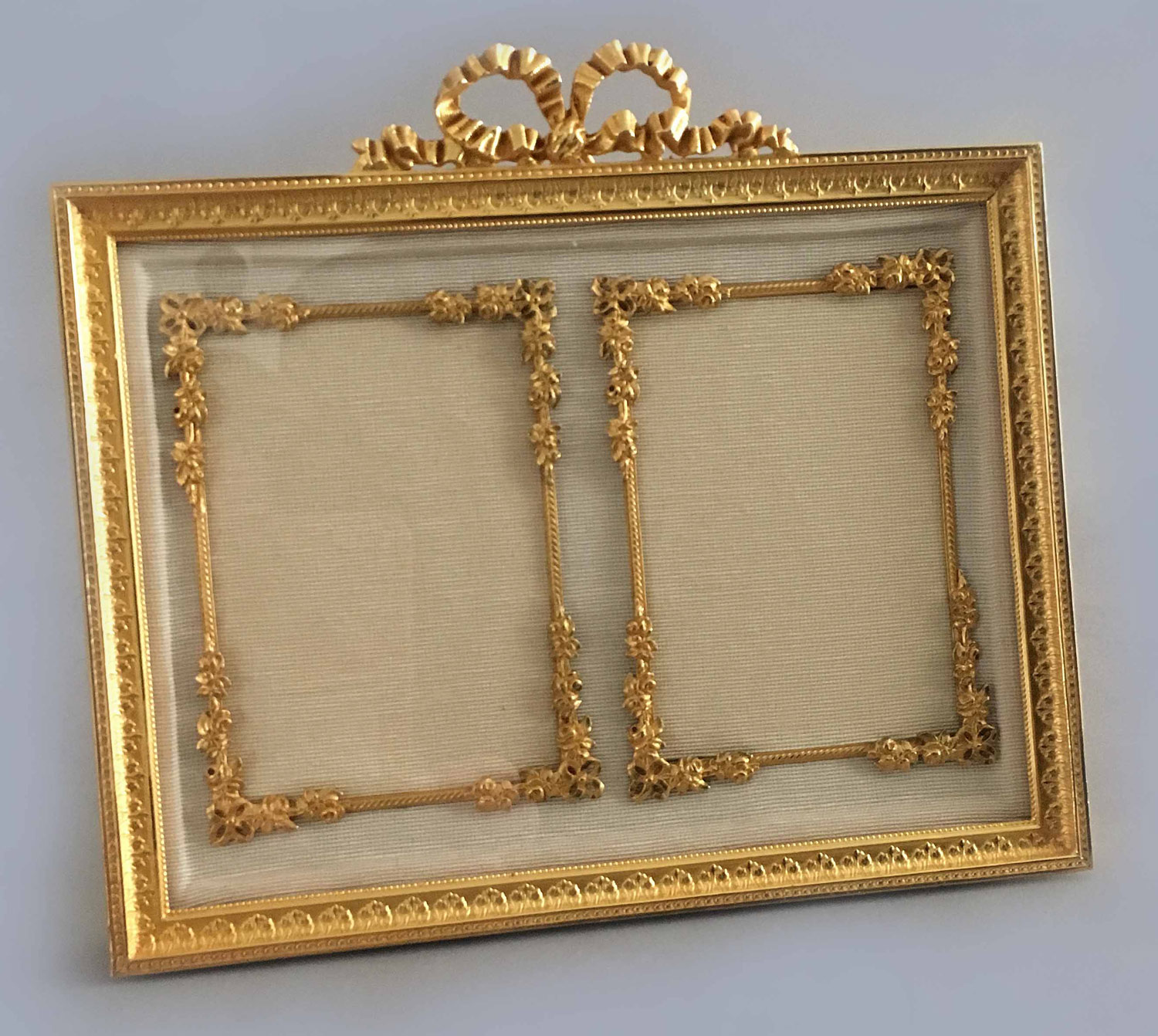 French Gilded Bronze Double Photo Picture Frame