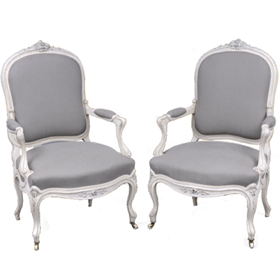 Pair English Painted Rosewood Armchairs