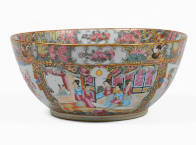 19th Century Chinese Export Rose Medallion Punch Bowl