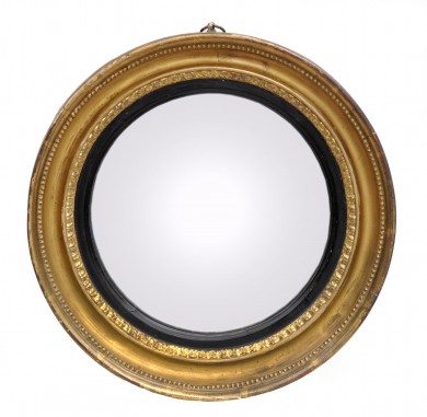 Gilded Antique English Convex Mirror with Beaded Edge