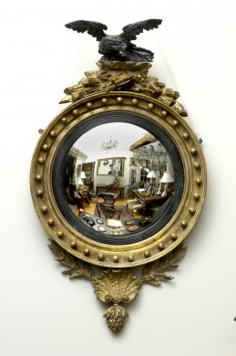 English Antique Regency Convex Mirror with Eagle