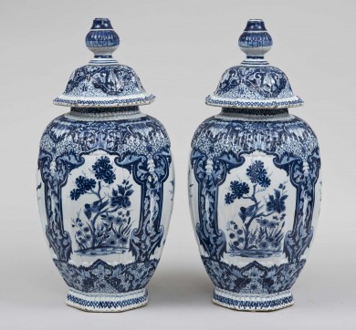 Pair of Dutch Delft Knobbed Vases, Circa 1850