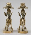 Pair Brass Sphinx Candlesticks