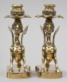 Pair Brass Sphinx Candlesticks