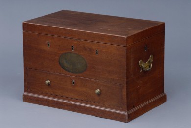 Rare English George IV Mahogany Strong Box With Five Sets of Locks, 1822