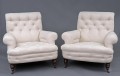 Pair English Antique Victorian Buttoned Club Chairs