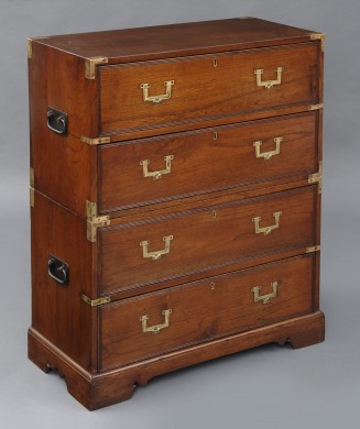 Rare Small Anglo Indian Brass Bound Teak Campaign Chest, Circa 1830