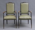 Pair French Mid Century Ebonized Open Armchairs, Circa 1940's