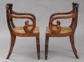 Pair Antique English Regency Carved Mahogany Scroll Armchairs, Circa 1820