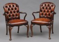 Pair English Antique Leather Shepherd's Crook Armchairs