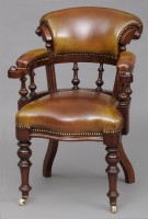 English Antique Victorian Mahogany & Leather Desk Chair, Circa 1870