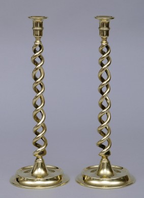 English Antique Pair of Tall Brass Candlesticks