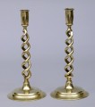 Pair of English Antique Brass Twist Candlesticks