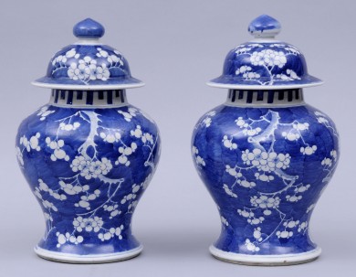 Chinese Pair of Covered Vases