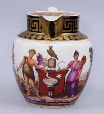 English Very Rare Pottery Bacchus & Ceres Jug, Circa 1810
