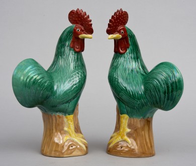 Pair Chinese Green Roosters