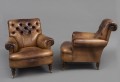 Antique English Pair Leather Club Chairs