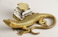 English Antique Brass Salamander Ink Stand, Circa 1890