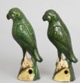 Pair Chinese Standing Green Parrots, Circa 1860