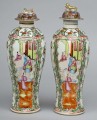Pair Chinese Canton Covered Vases