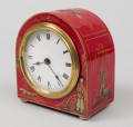 Antique English Red Chinoiserie Desk Clock