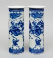Pair Chinese Blue and White Cylindrical Vases