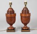 Pair of English Inlaid Walnut Lamps