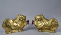 Pair Art Deco Brass Pekinese Dog Andirons