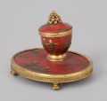 Antique Red Lacquered Chinoiserie and Bronze Inkstand