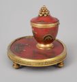 Antique Red Lacquered Chinoiserie and Bronze Inkstand