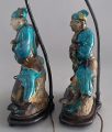 Pair Chinese Shiwan Ware Pottery Warrior Lamps