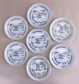 Set of 7 Antique Chinese Canton Blue and White Plates