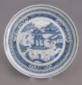 Set of 7 Antique Chinese Canton Blue and White Plates
