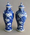 Pair Chinese Blue & White Prunus Pattern Vases