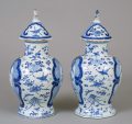 Pair Chinese Blue and White Vases with Conical Lids