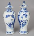 Pair Chinese Blue and White Vases with Lids