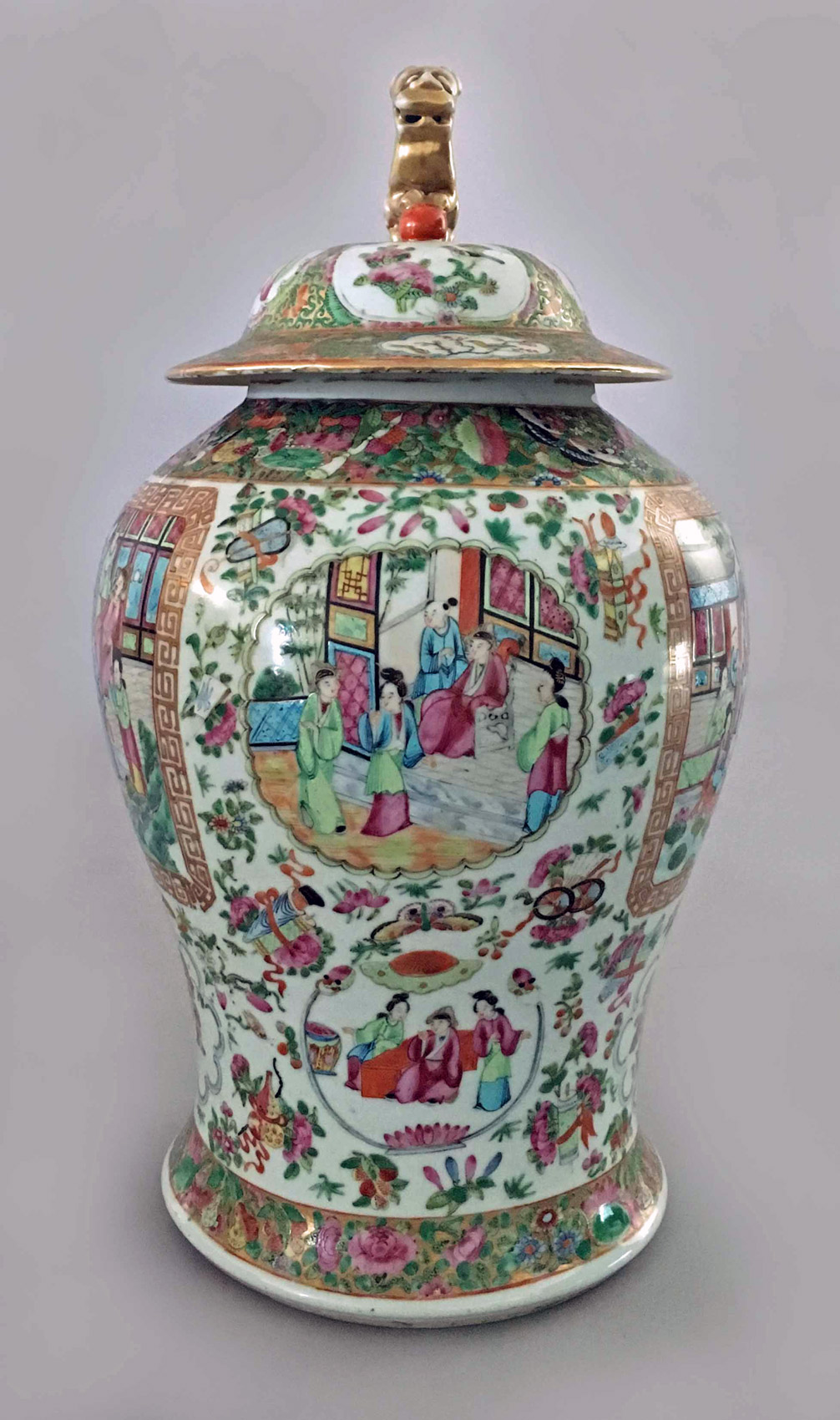 Antique Chinese Large Famille Rose Vase with Lid, circa 1830