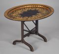 English Black Lacquered & Parcel Gilt Tray on Stand