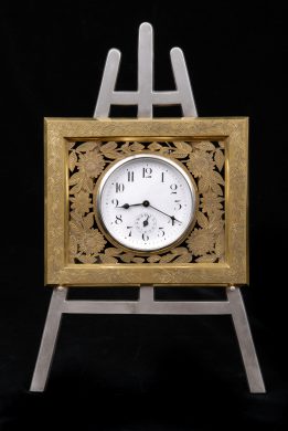 Antique English Gilded & Silver Plated Easel Clock, Circa 1880