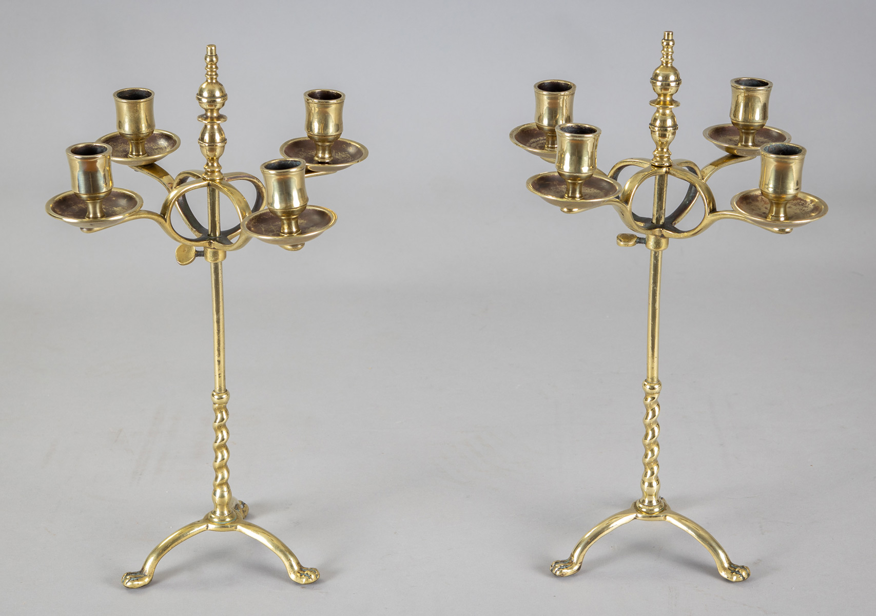 English Brass Adjustable Candelabra, Pair, Circa 1870