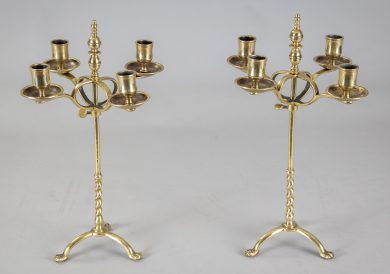 Antique English Brass Adjustable Candelabra, Pair