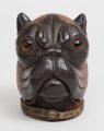 Antique Carved Lignum Vitae Bulldog Inkwell, Circa 1860
