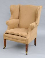 Antique English George III Style Mahogany & Ash Wing Chair, 19th Century-Main Angled View