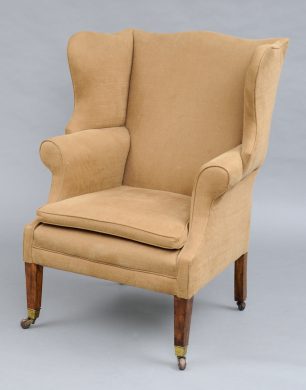 Antique English George III Style Mahogany & Ash Wing Chair, 19th Century