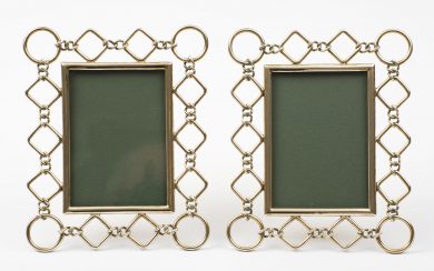 Antique English Pair Brass Ring & Diamond Shaped Photo Frames, Circa 1900