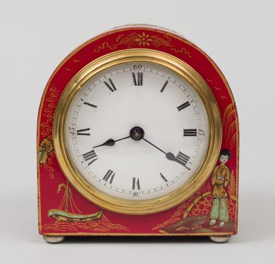Antique English Red Chinoiserie Desk Clock