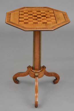 Antique English Regency Brass Inlaid Pedestal Games Table