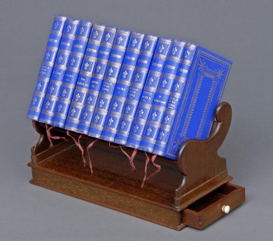 Miniature Mahogany Book Stand and Eleven Books