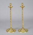 Antique Pair Tall Brass Spiral Twist Candlesticks