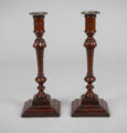 Antique Pair English Mahogany Candlesticks